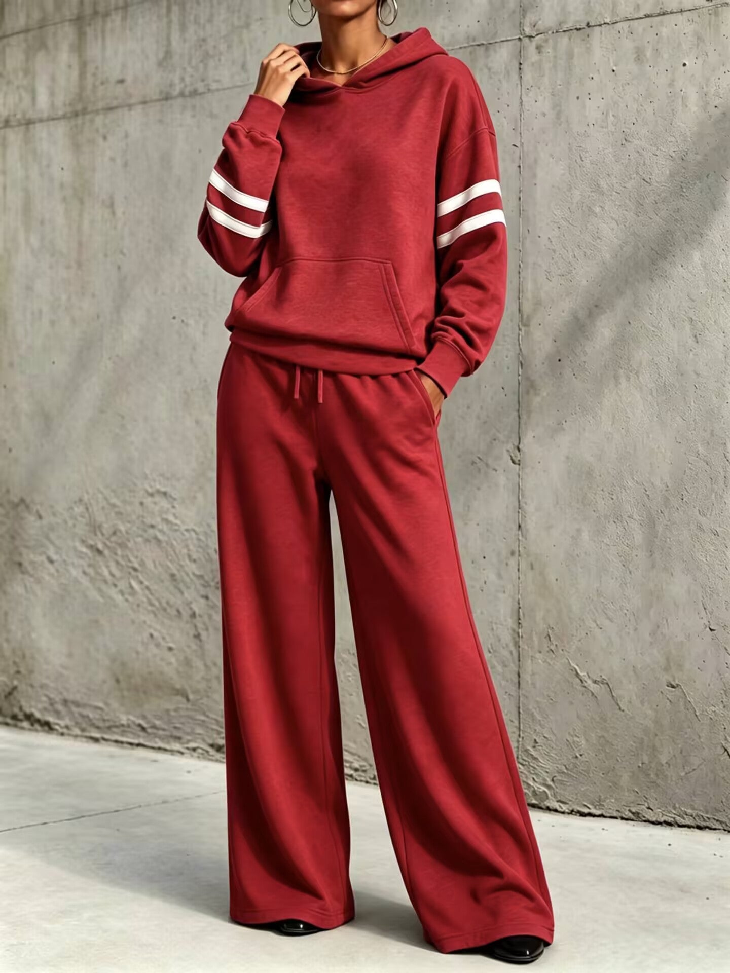 Women's Loungewear Two Piece Set with Hooded Sweatshirt and Wide-Leg Pants