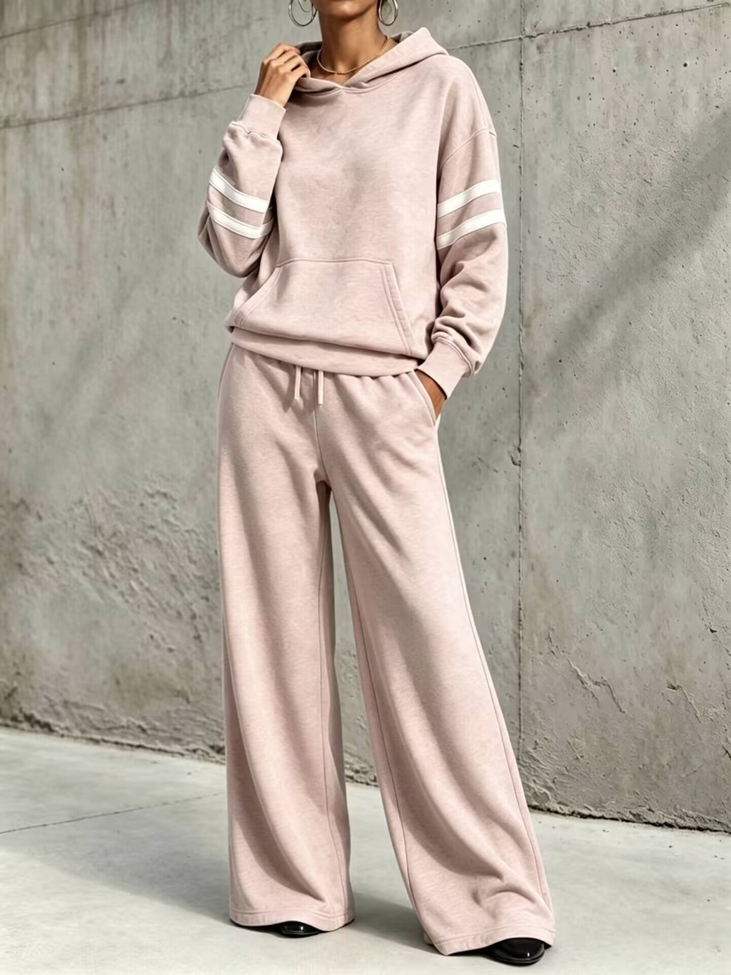 Women's Loungewear Two Piece Set with Hooded Sweatshirt and Wide-Leg Pants
