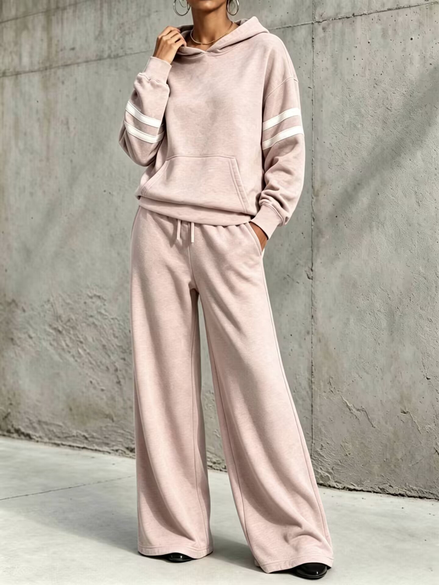 Women's Loungewear Two Piece Set with Hooded Sweatshirt and Wide-Leg Pants