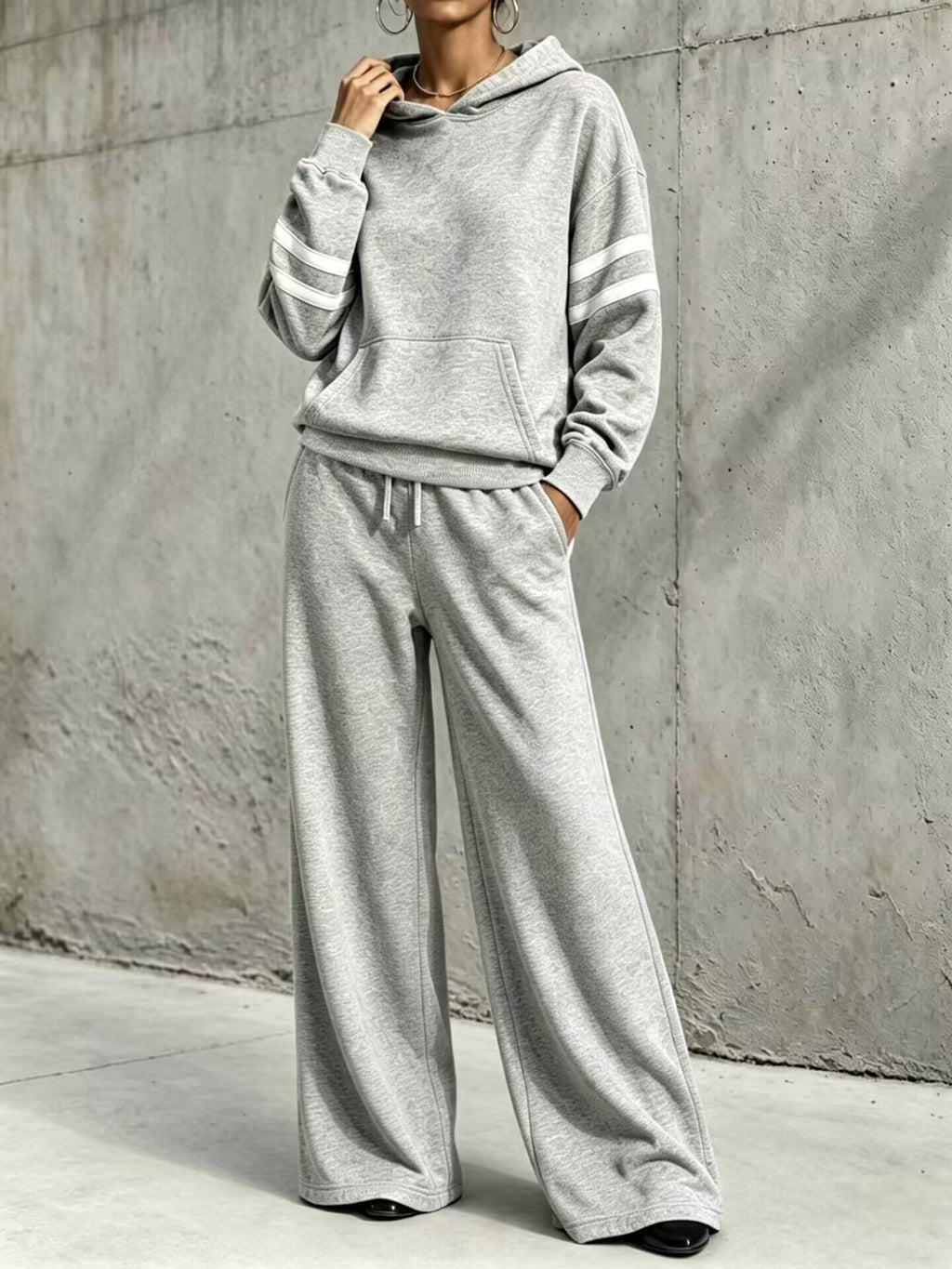 Women's Loungewear Two Piece Set with Hooded Sweatshirt and Wide-Leg Pants