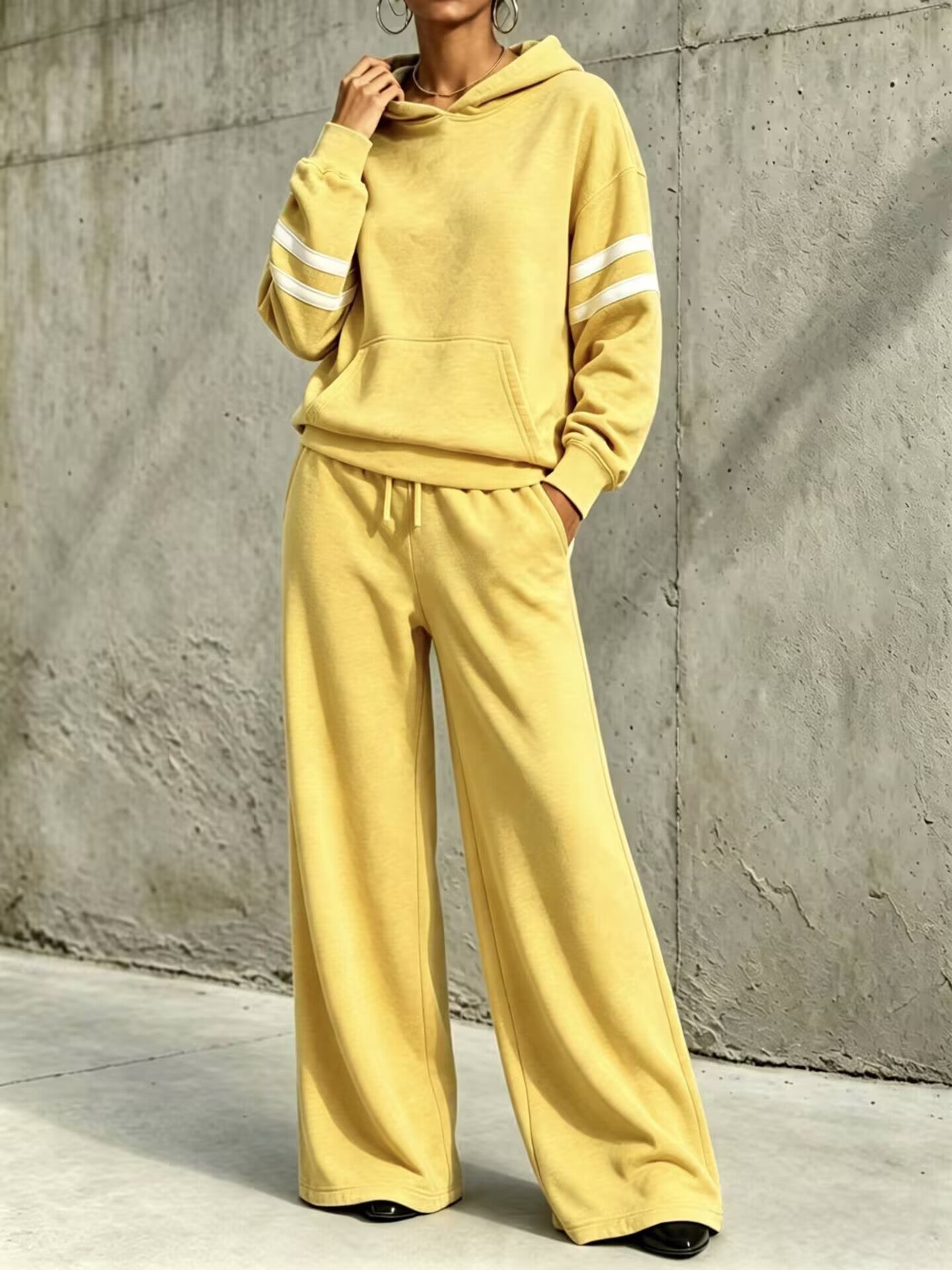 Women's Loungewear Two Piece Set with Hooded Sweatshirt and Wide-Leg Pants