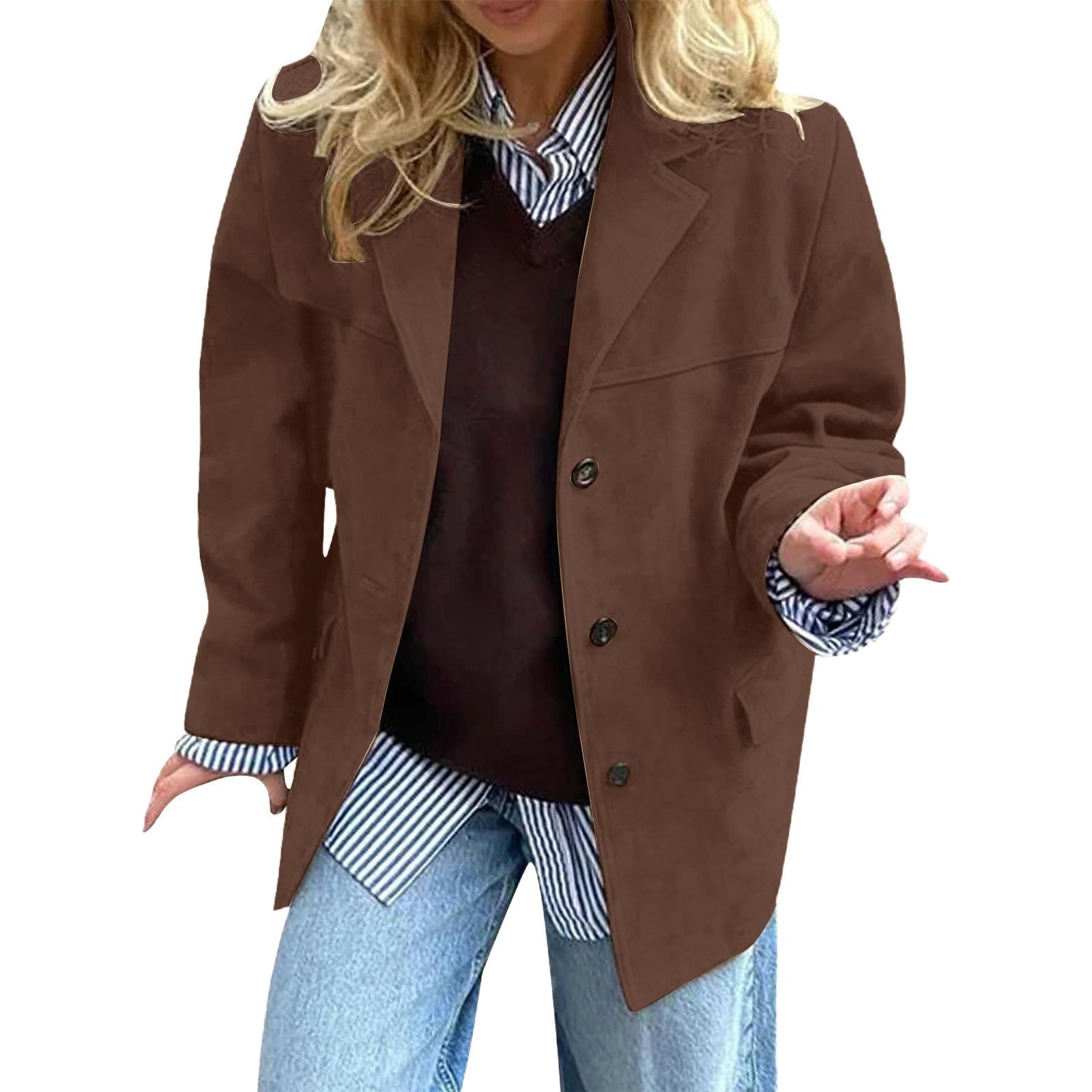Women's Oversized Blazer with Pockets - Retro Loose-Fit Style