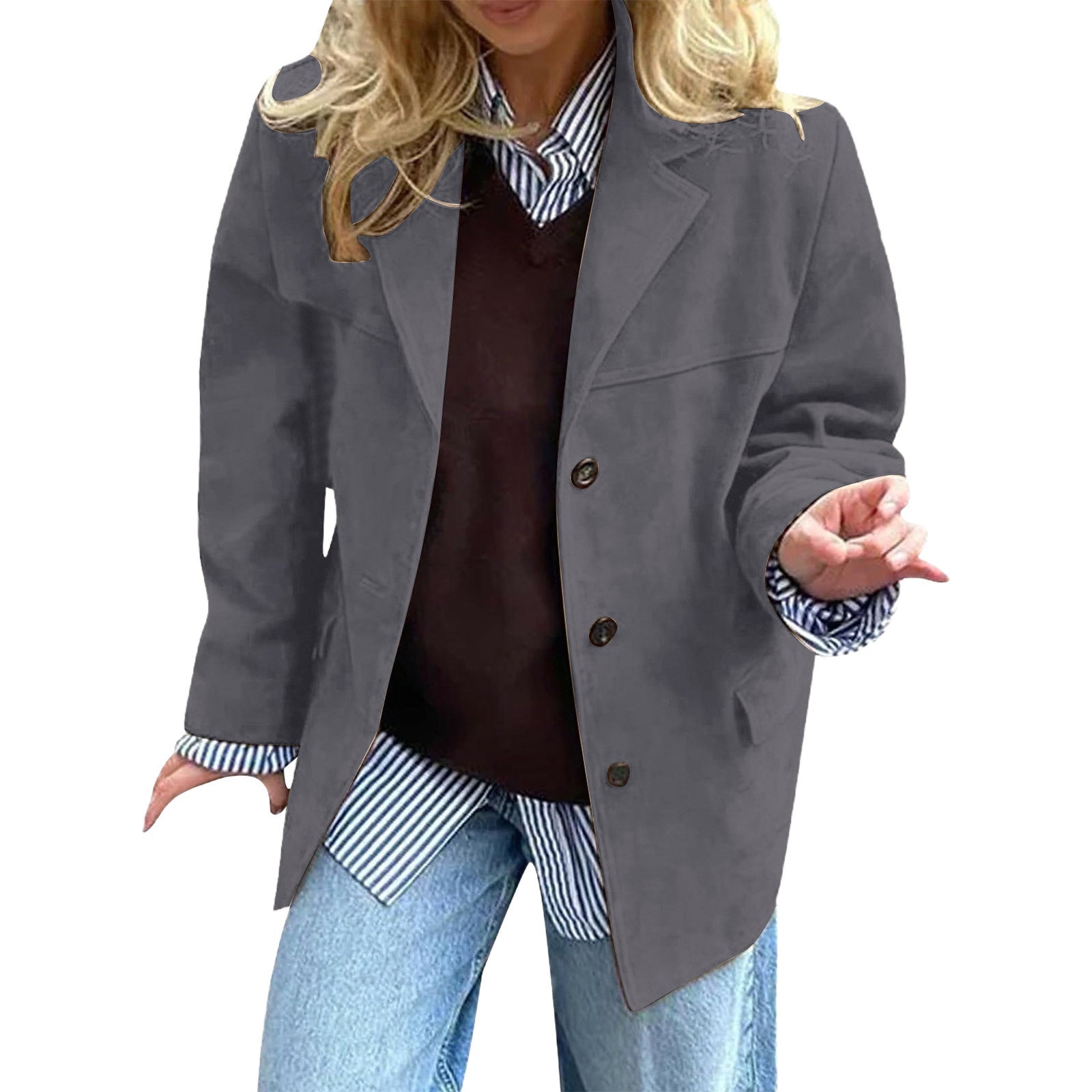 Women's Oversized Blazer with Pockets - Retro Loose-Fit Style