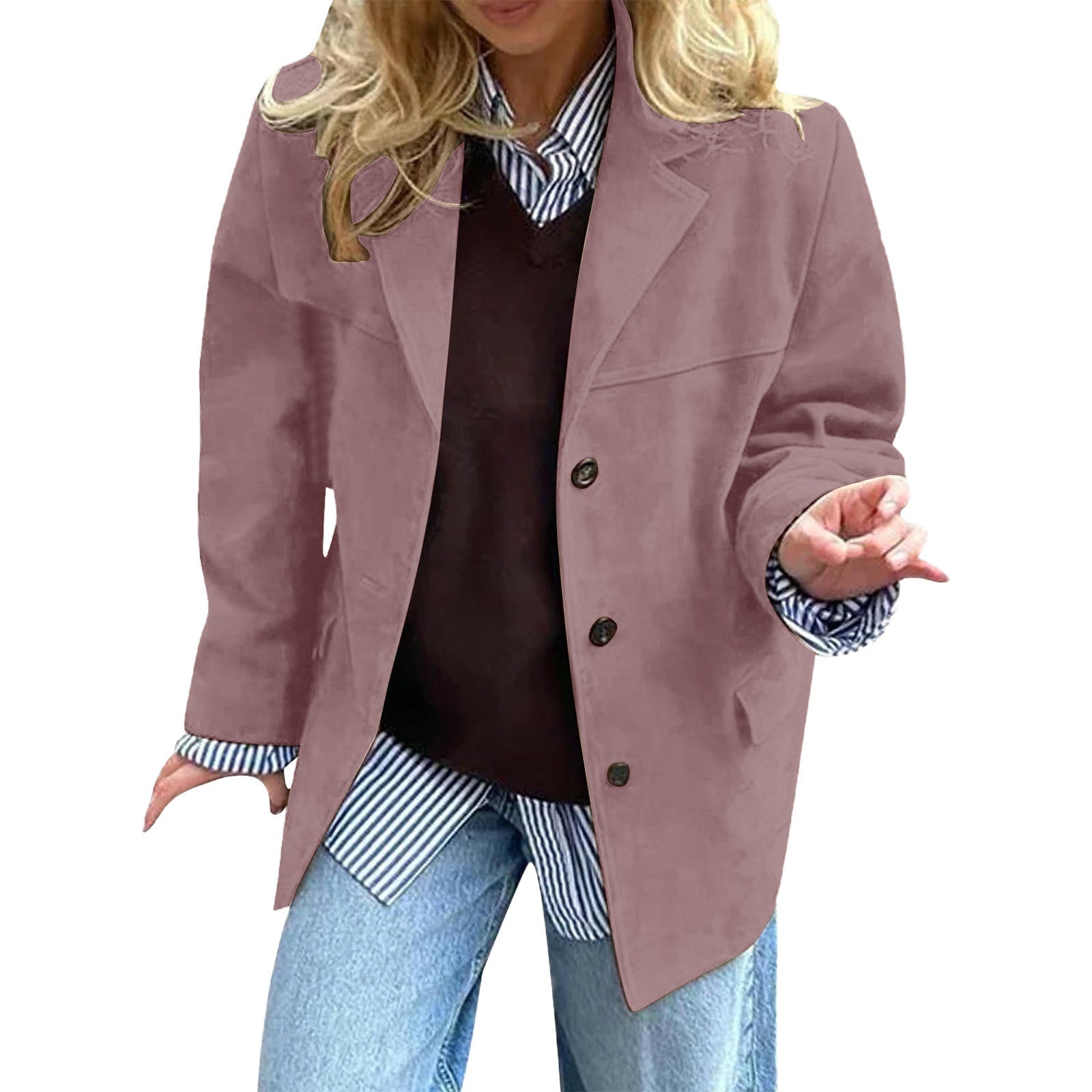 Women's Oversized Blazer with Pockets - Retro Loose-Fit Style