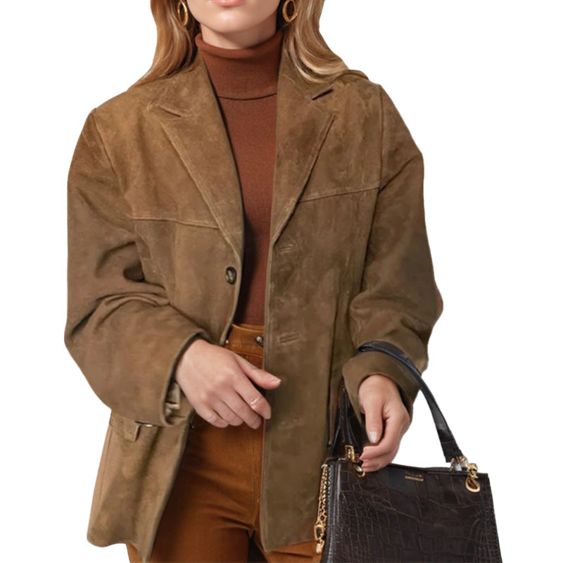Women's Oversized Blazer with Pockets - Retro Loose-Fit Style