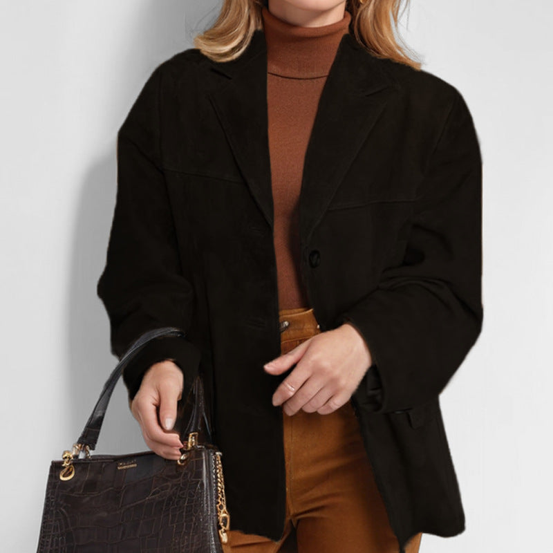 Women's Oversized Blazer with Pockets - Retro Loose-Fit Style
