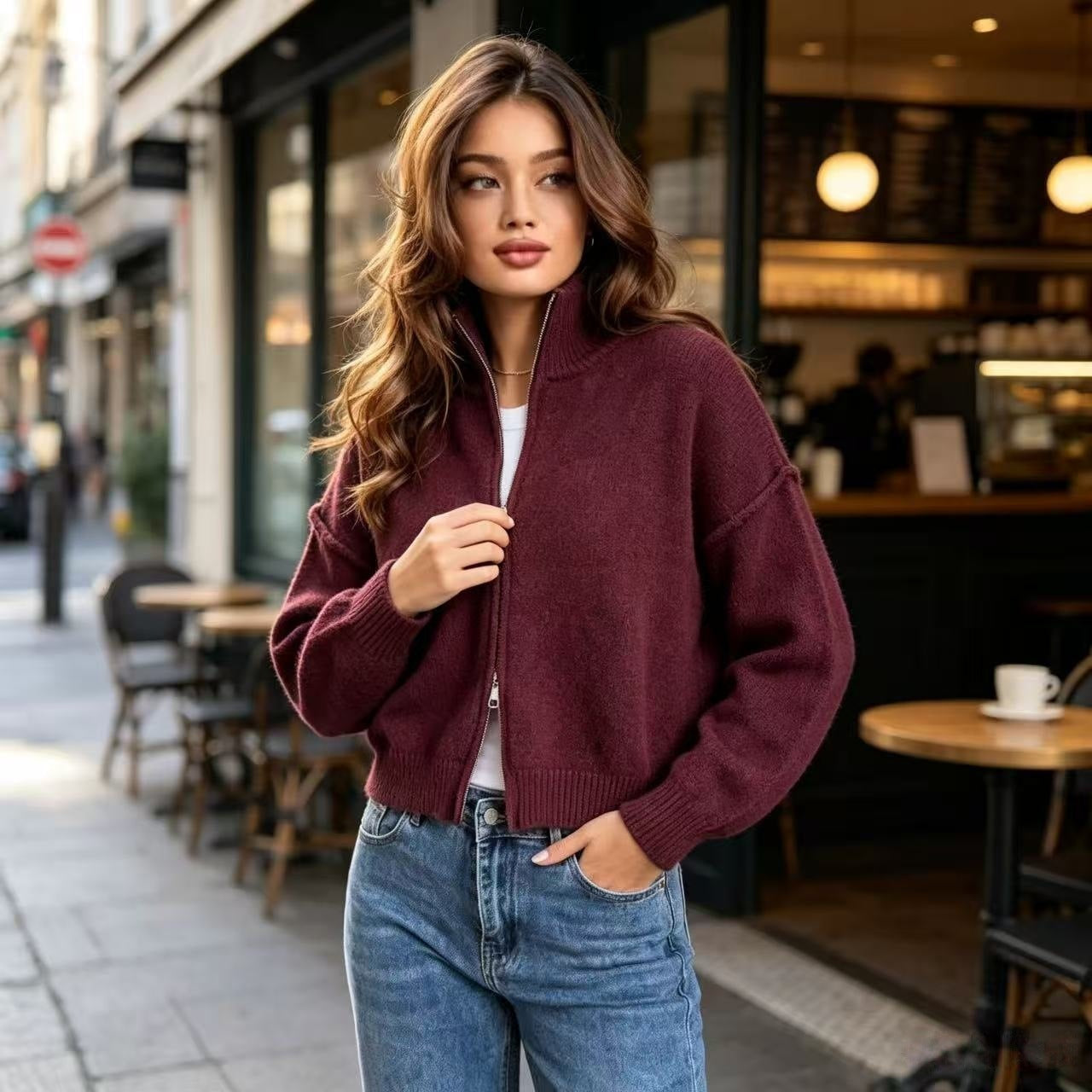 Women's Oversized Cardigan Sweater Coat with Double Zippers
