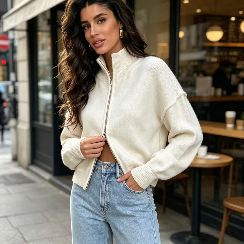 Women's Oversized Cardigan Sweater Coat with Double Zippers
