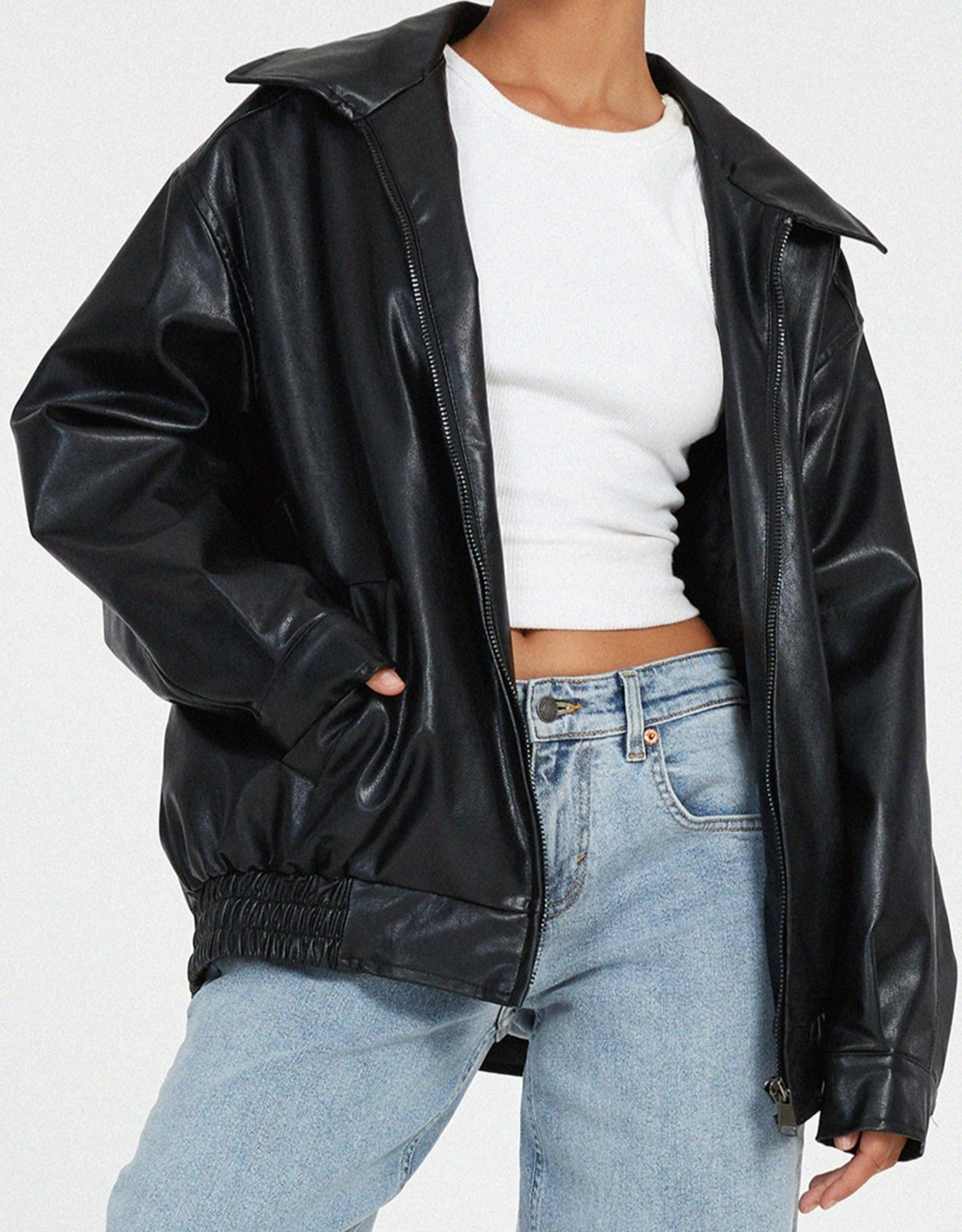 Women's Oversized Leather Jacket for Casual Style