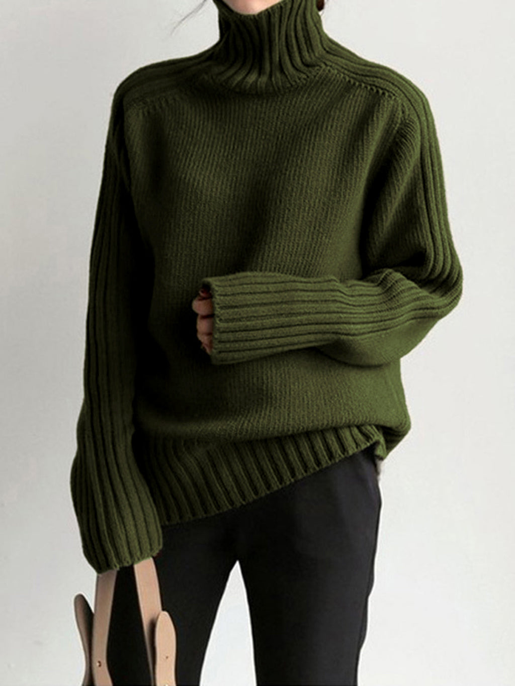 Women's Oversized Ribbed Mock Neck Sweater