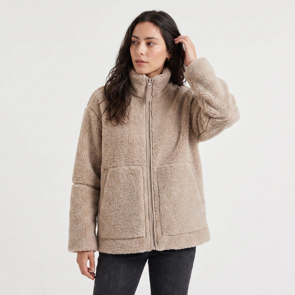 Women's Oversized Teddy Fleece Jacket with Zip Closure