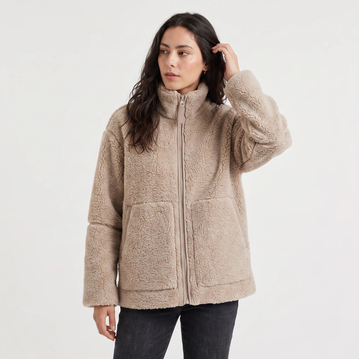 Women's Oversized Teddy Fleece Jacket with Zip Closure