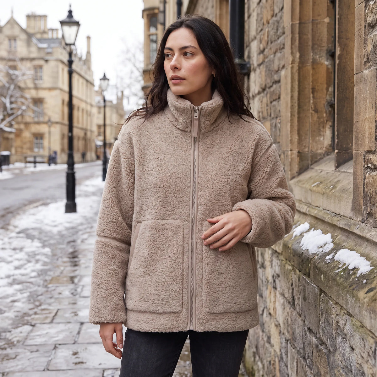 Women's Oversized Teddy Fleece Jacket with Zip Closure