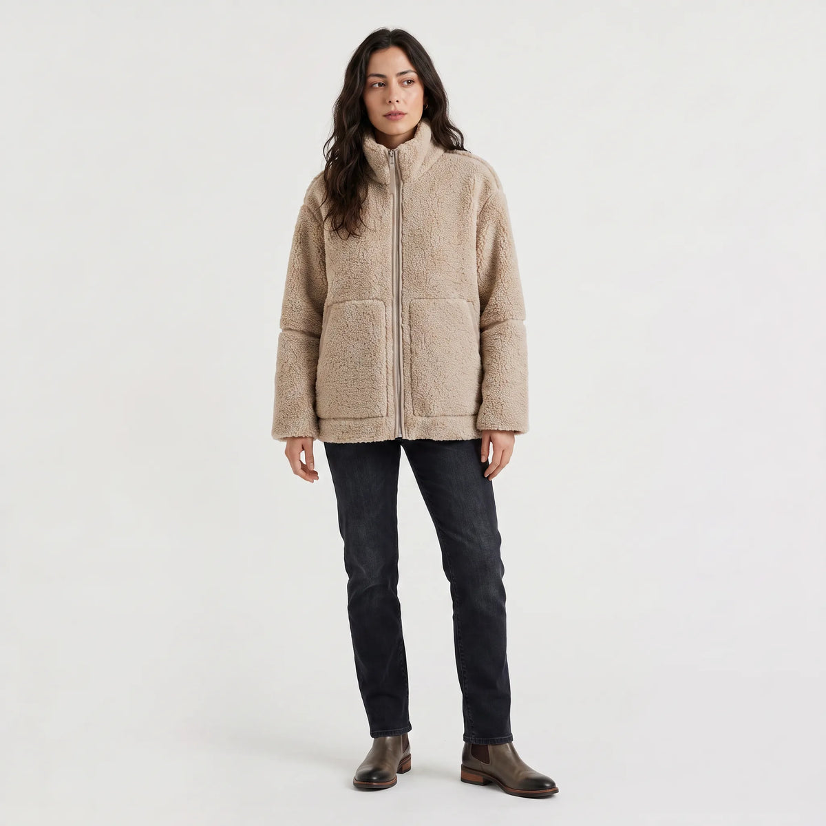 Women's Oversized Teddy Fleece Jacket with Zip Closure