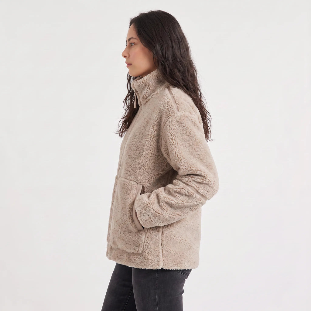 Women's Oversized Teddy Fleece Jacket with Zip Closure