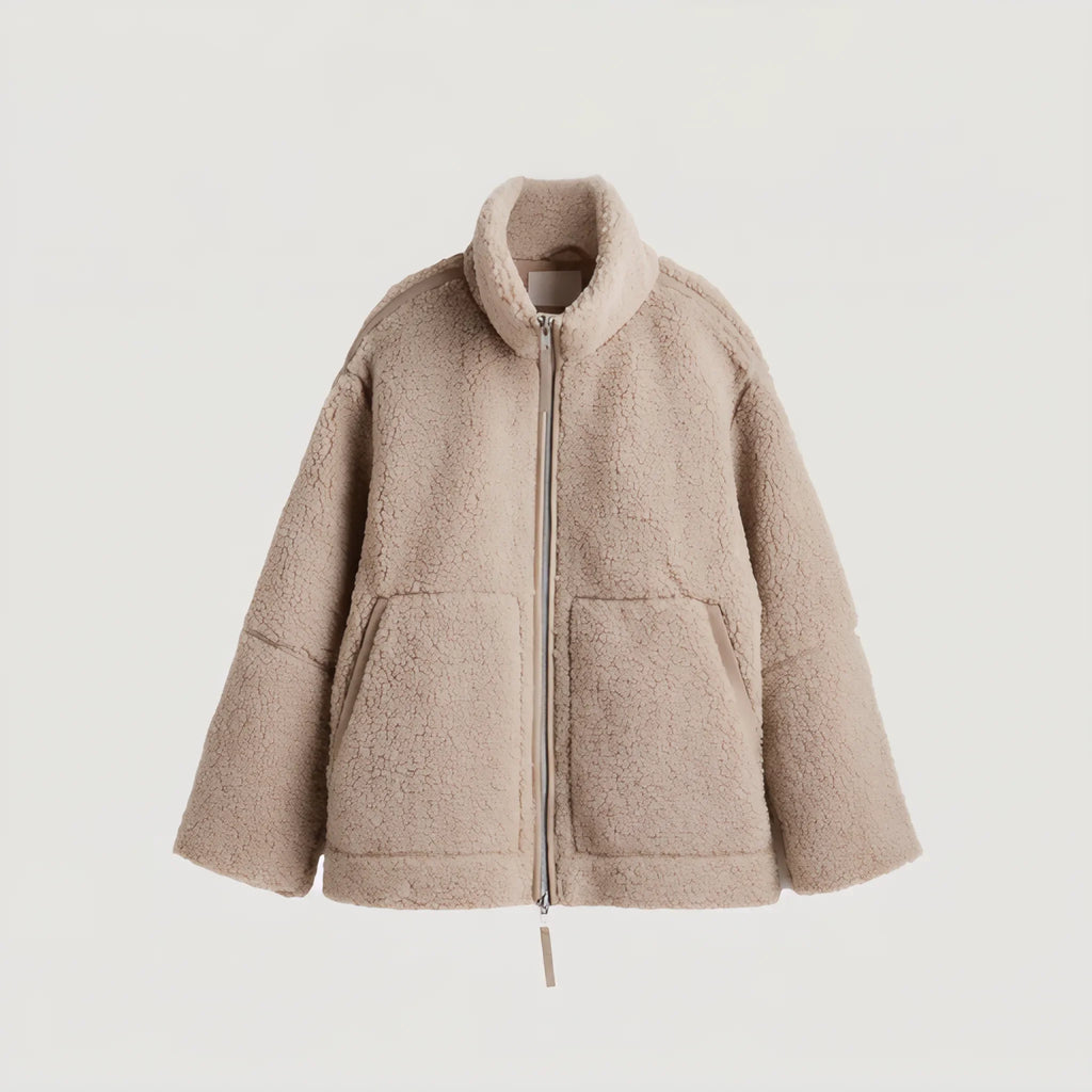Women's Oversized Teddy Fleece Jacket with Zip Closure
