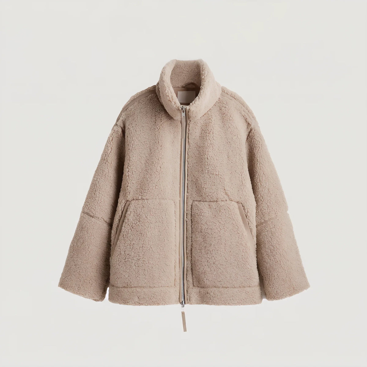 Women's Oversized Teddy Fleece Jacket with Zip Closure
