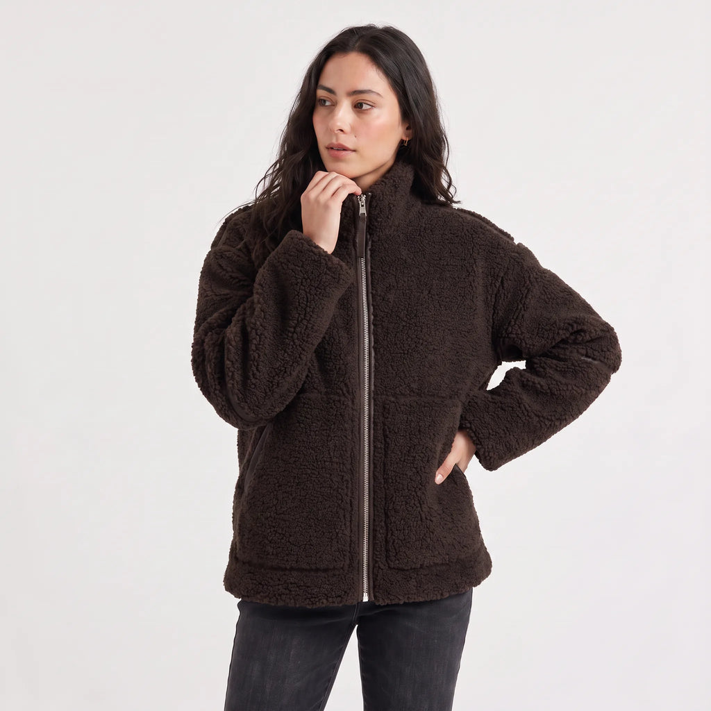 Women's Oversized Teddy Fleece Jacket with Zip Closure
