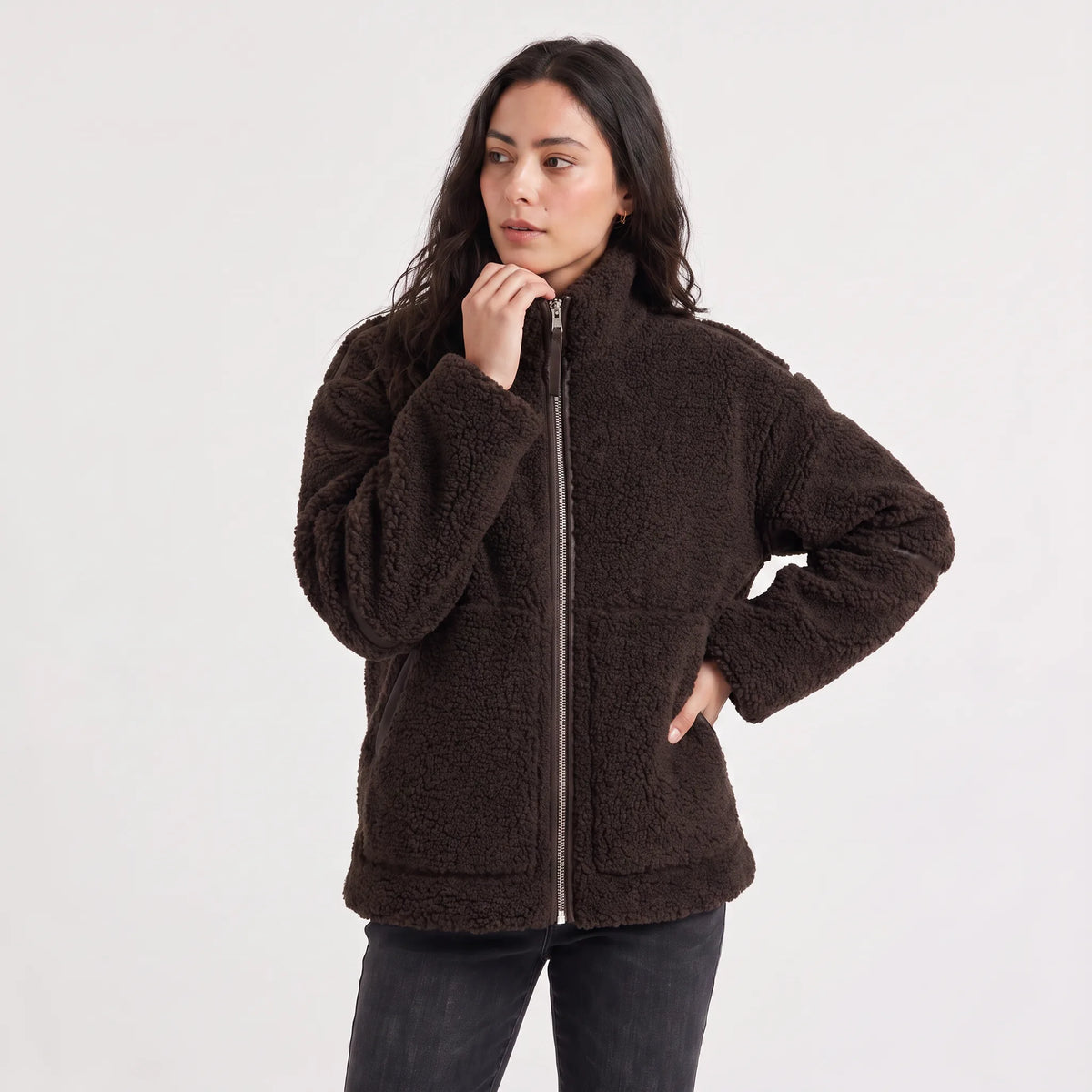 Women's Oversized Teddy Fleece Jacket with Zip Closure