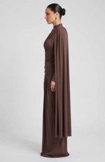 Women's Pleated Long Sleeve Formal Dress