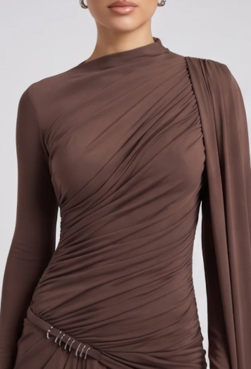 Women's Pleated Long Sleeve Formal Dress