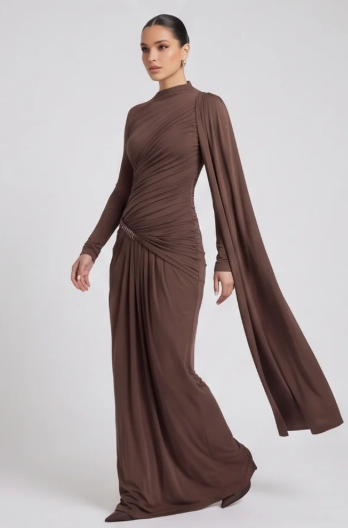 Women's Pleated Long Sleeve Formal Dress
