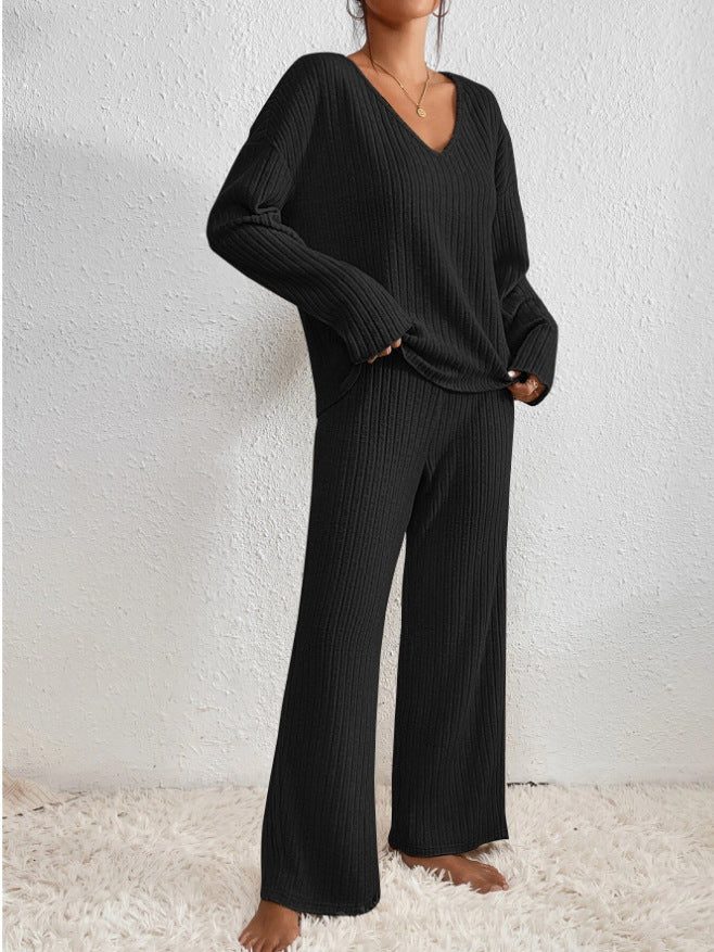 Completo da casa in maglia a coste da donna - Abbigliamento da casa confortevole