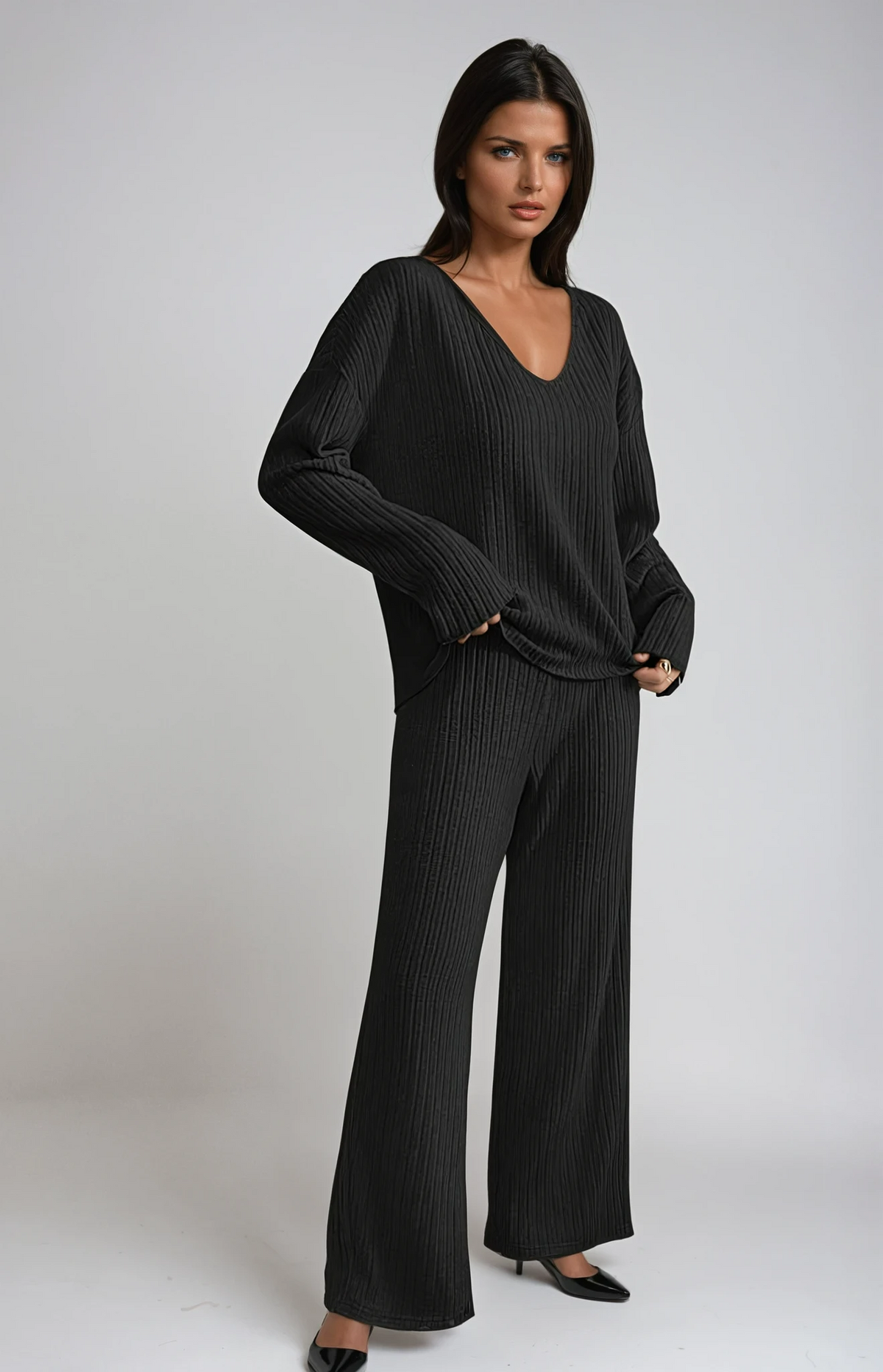 Completo da casa in maglia a coste da donna - Abbigliamento da casa confortevole