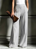 Women's Ribbed Wide Leg Casual Pants with Pockets