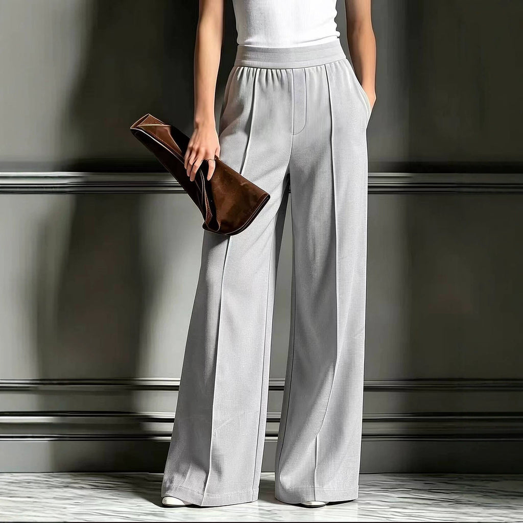 Women's Ribbed Wide Leg Casual Pants with Pockets