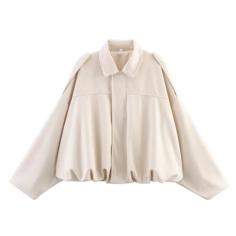 Women's Short Jacket with Pointed Collar and Shoulder Loops