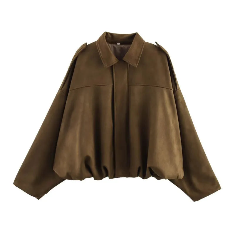 Women's Short Jacket with Pointed Collar and Shoulder Loops
