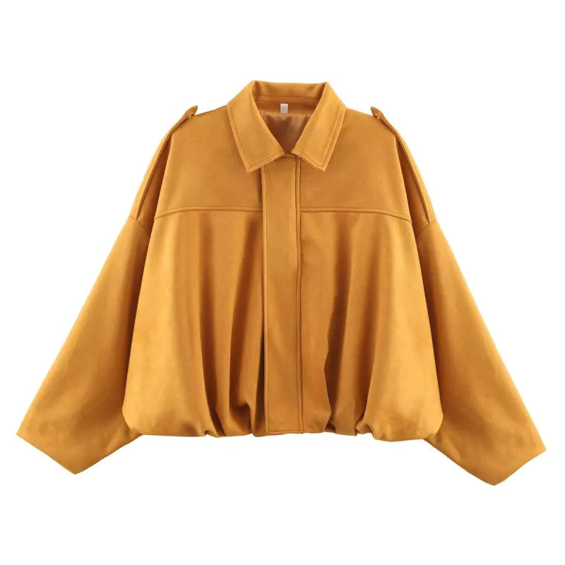 Women's Short Jacket with Pointed Collar and Shoulder Loops