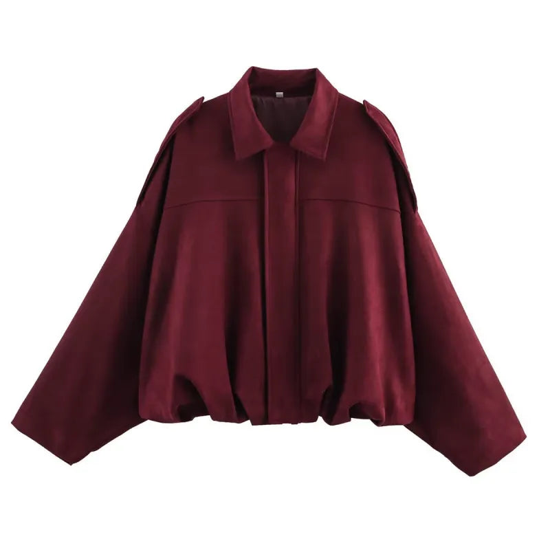Women's Short Jacket with Pointed Collar and Shoulder Loops