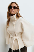 Women's Short Trench Coat with Belt and High Collar