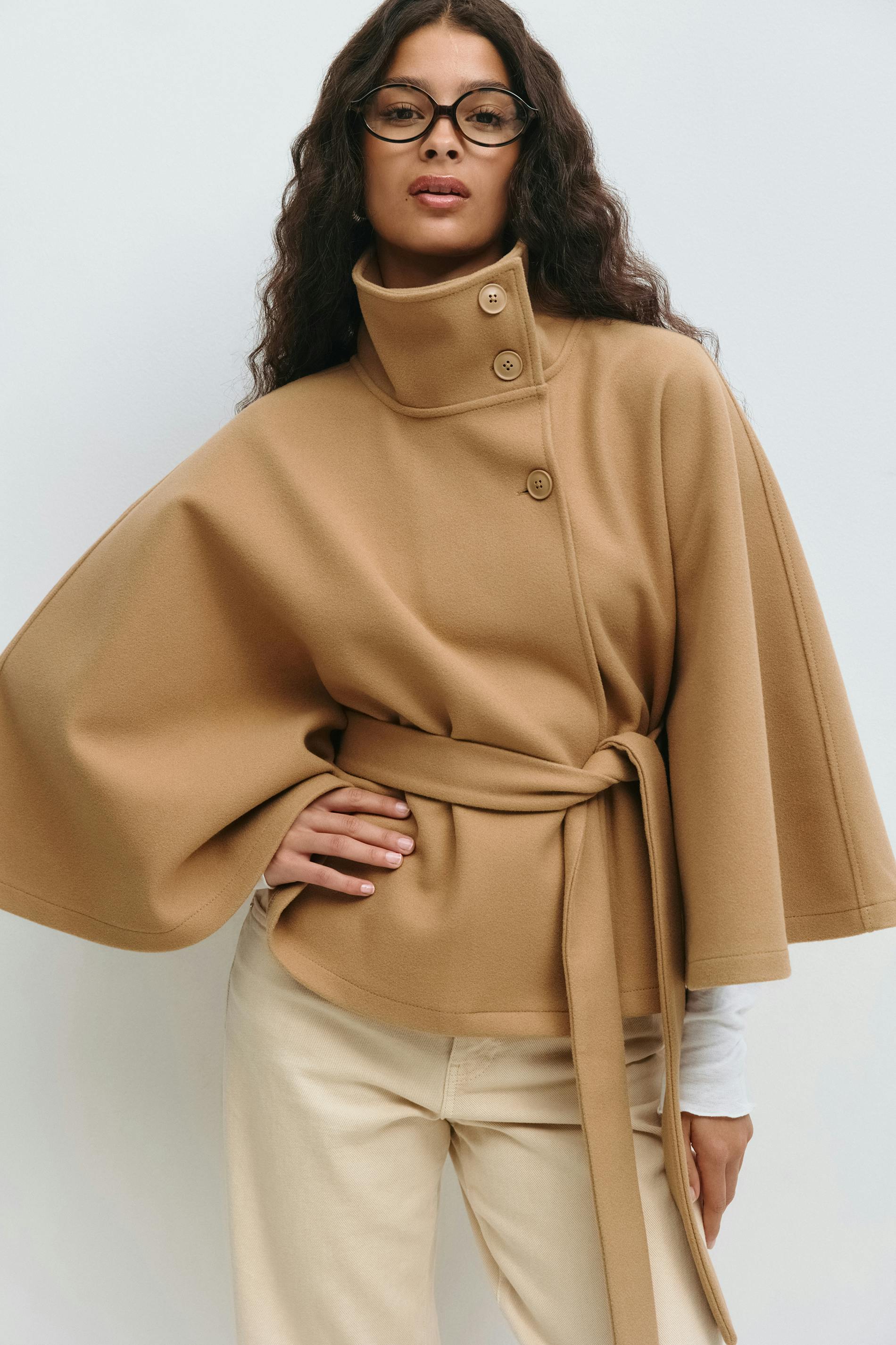 Women's Short Trench Coat with Belt and High Collar