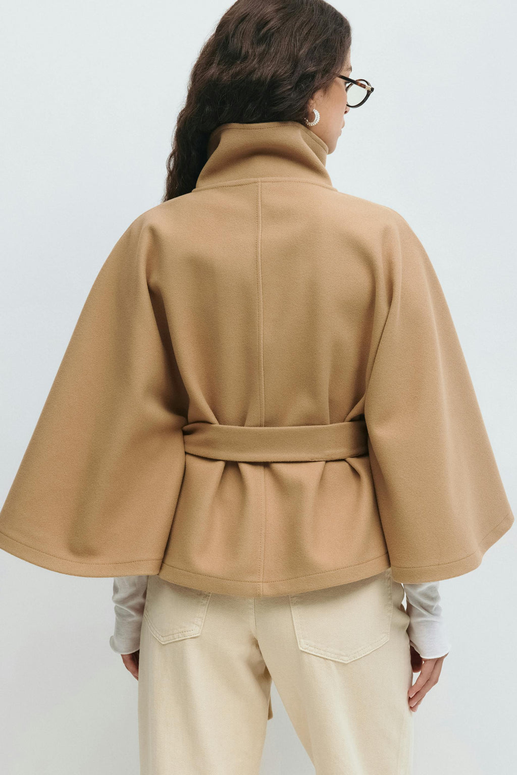 Women's Short Trench Coat with Belt and High Collar