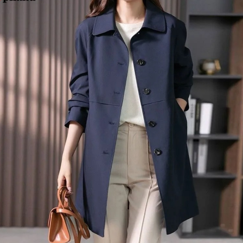 Women's Short Trench Coat with Button Closure