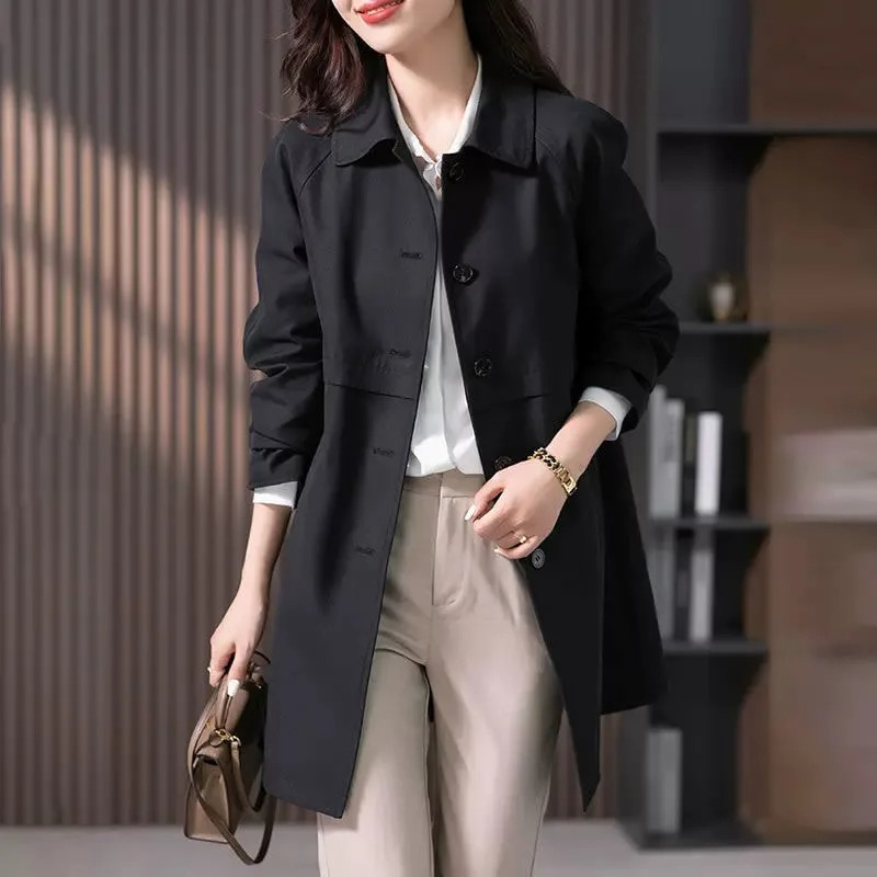 Women's Short Trench Coat with Button Closure