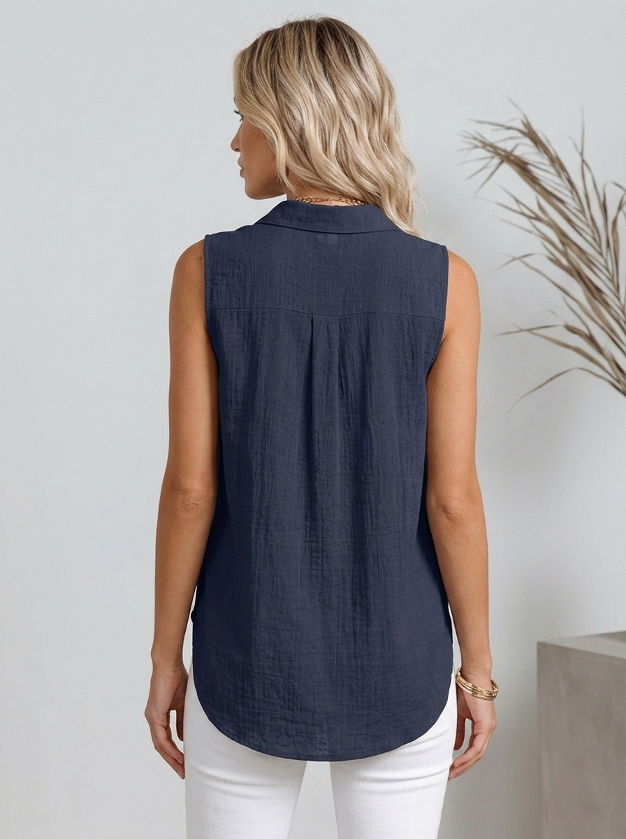 Women's Sleeveless Buttoned Blouse - Summer Tops for Women