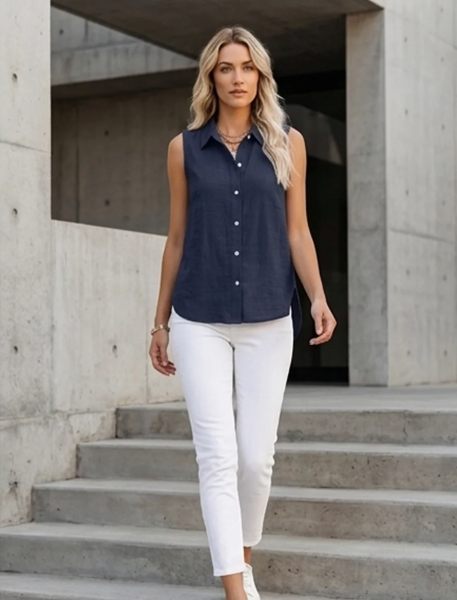 Women's Sleeveless Buttoned Blouse - Summer Tops for Women
