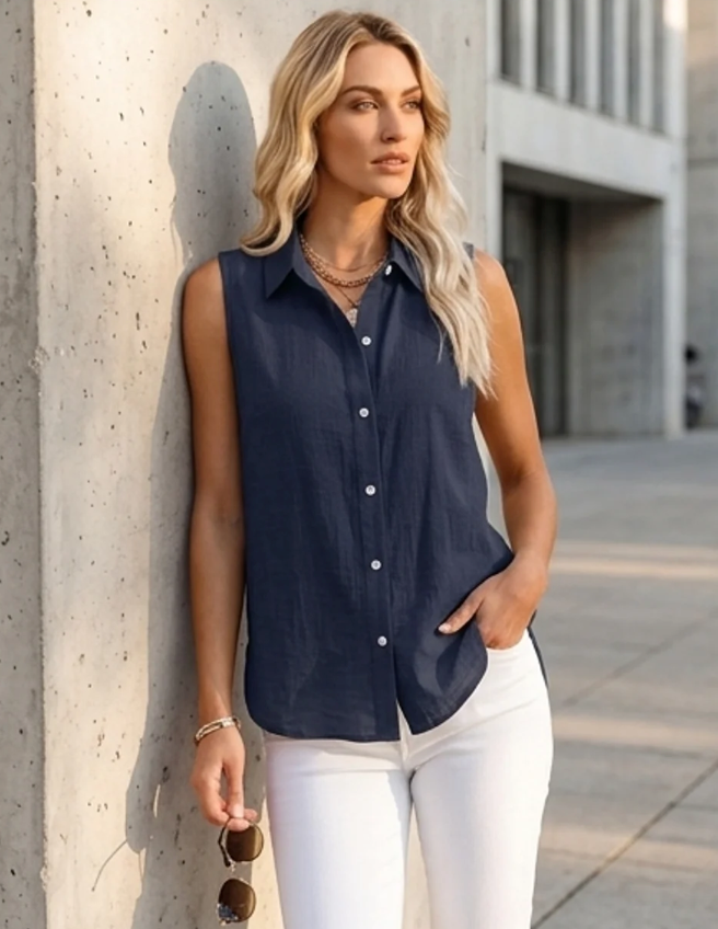 Women's Sleeveless Buttoned Blouse - Summer Tops for Women