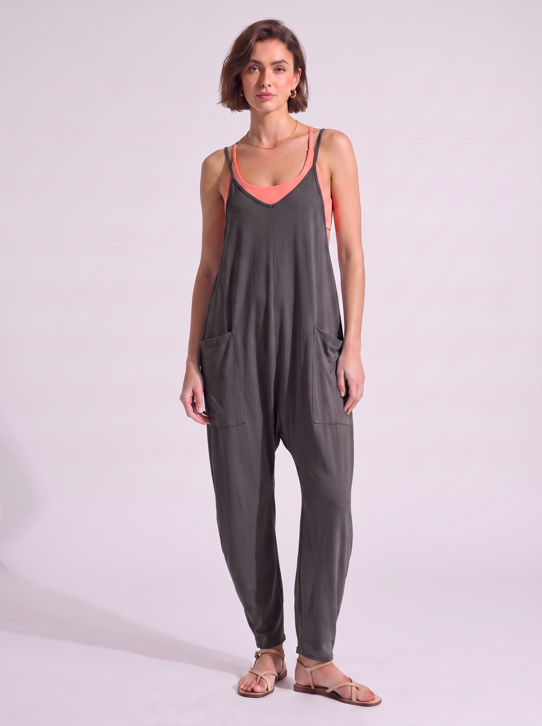 Women's Sleeveless Loose Jumpsuit with Pockets