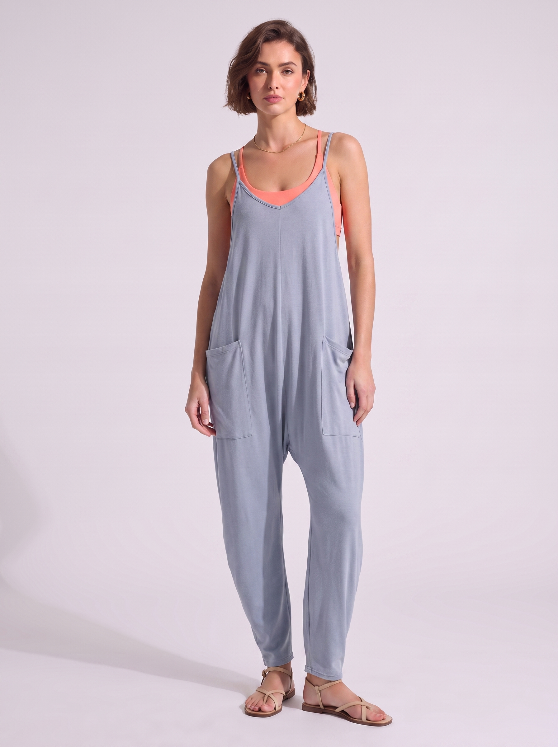 Women's Sleeveless Loose Jumpsuit with Pockets