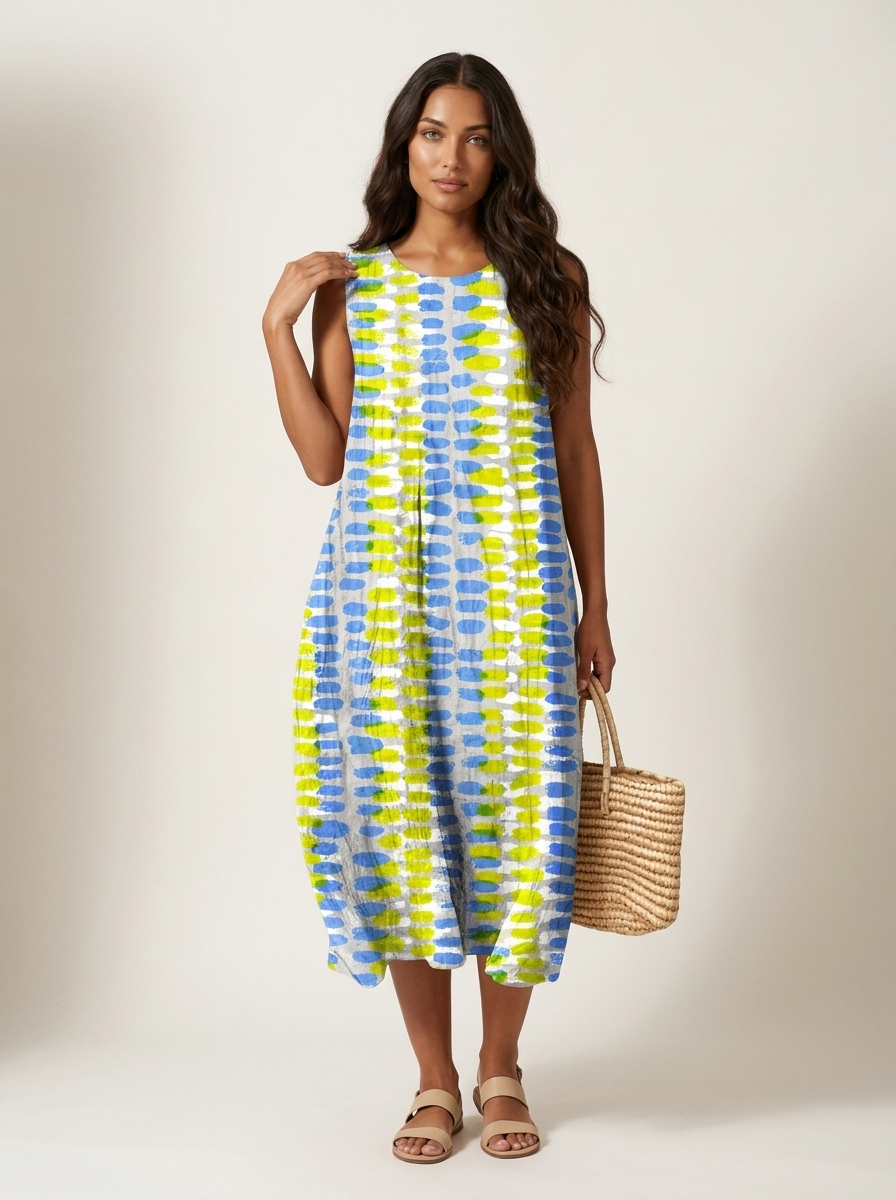 Women's Sleeveless Printed Midi Dress for Summer