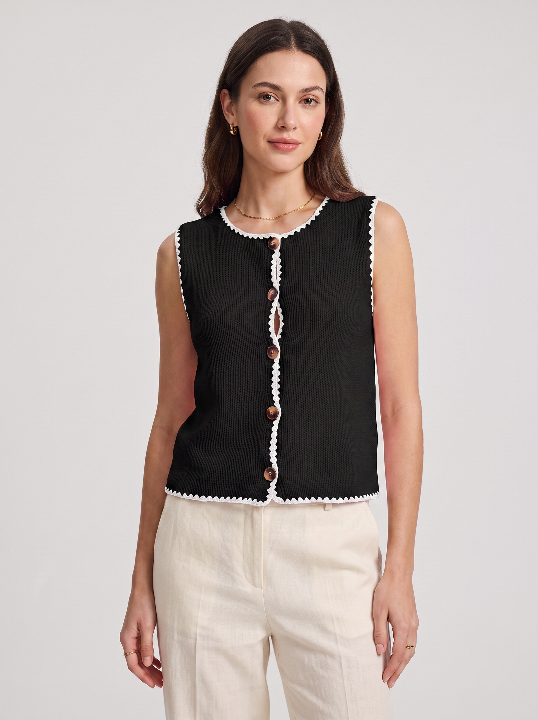 Women's Sleeveless Slim-Fit Cardigan Sweater