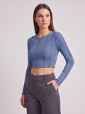 Women's Slim Long Sleeve Crop Top with Exposed Stitching