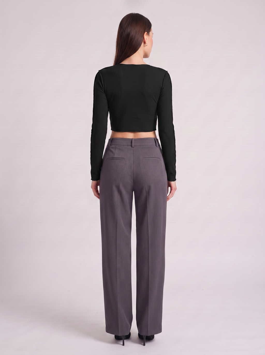 Women's Slim Long Sleeve Crop Top with Exposed Stitching