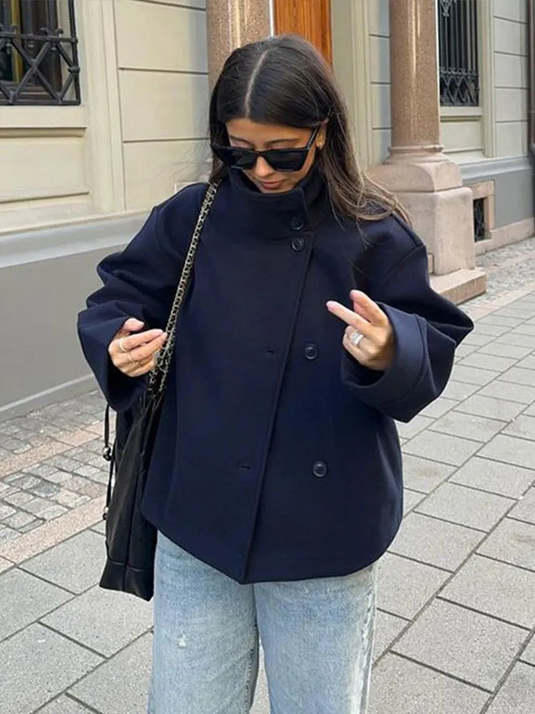 Women's Stand Collar Pea Coat
