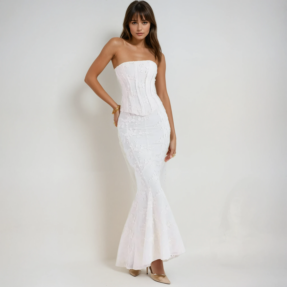 Women's Strapless Embroidered Maxi Dress for Formal Events